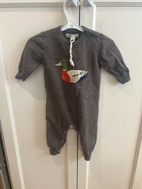 Hatley 3-6m Grey Knit Duck One-Piece for Kids